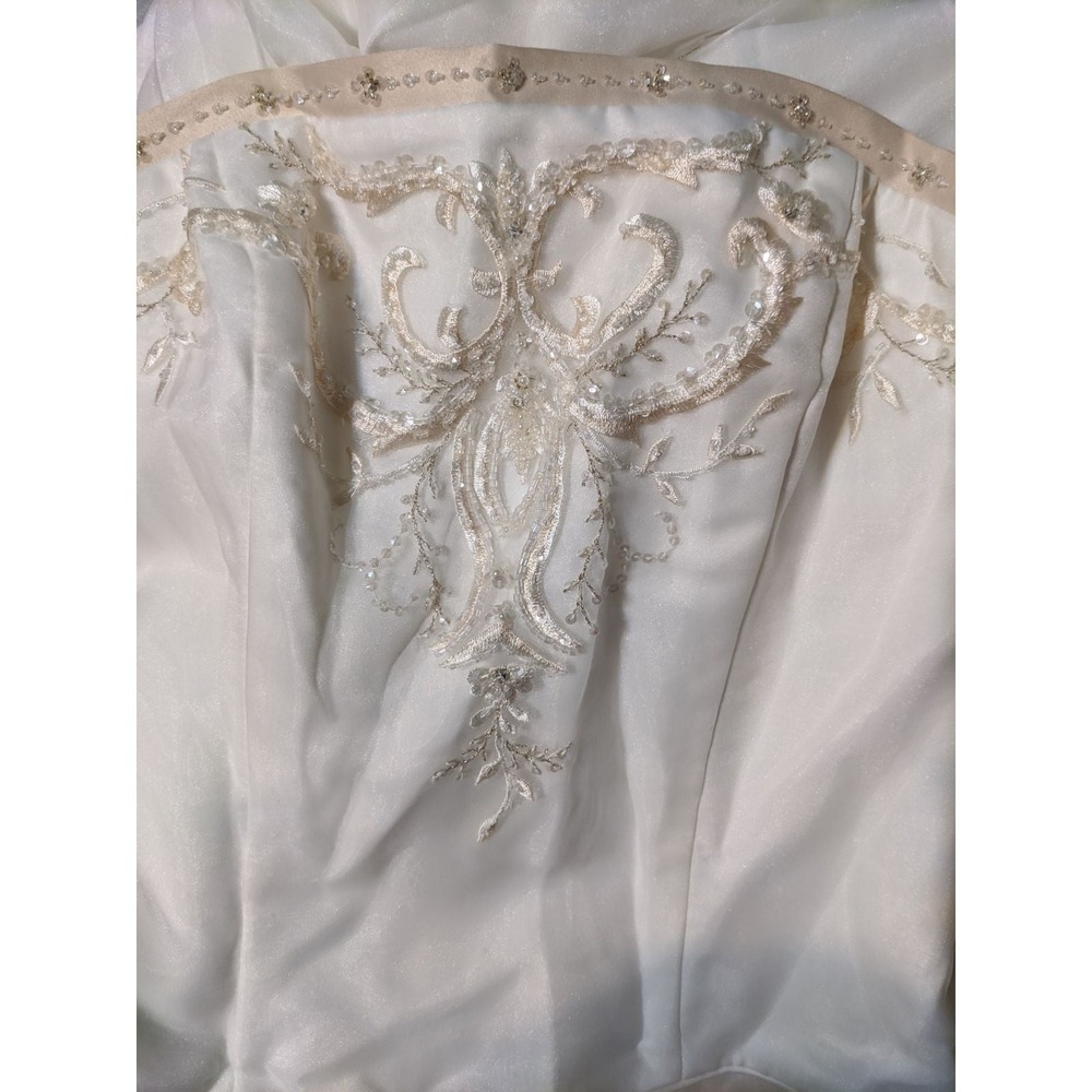 Michaelangelo Ivory Strapless Embroidered Wedding Dress 6 W/ 2 Veils & Petticoat - Picture 3 of 12